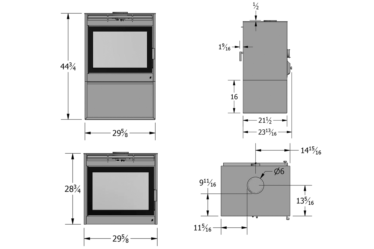 Supreme Novo 38 wood stove dimensions