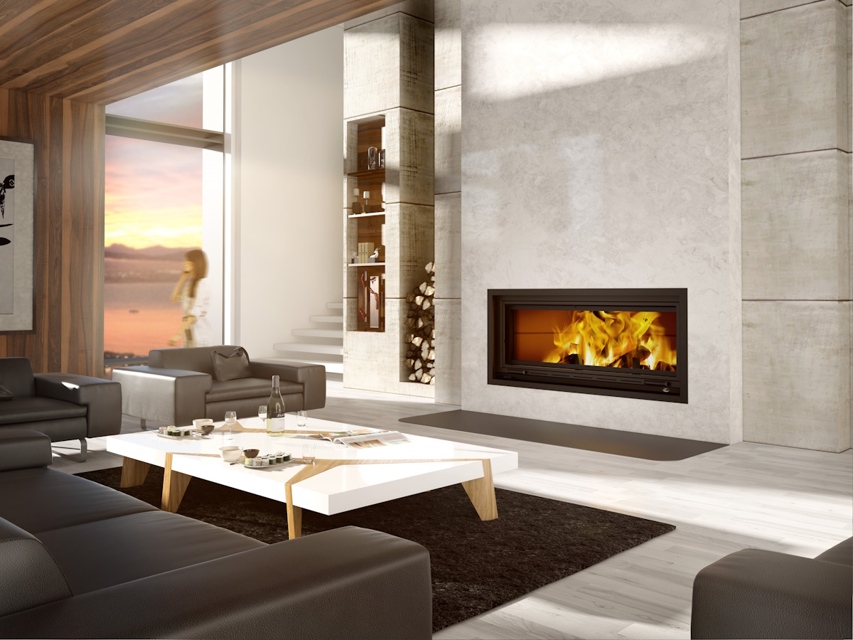 Image Valcourt St-Laurent FP16 linear wood fireplace with guillotine door                                                                                   
